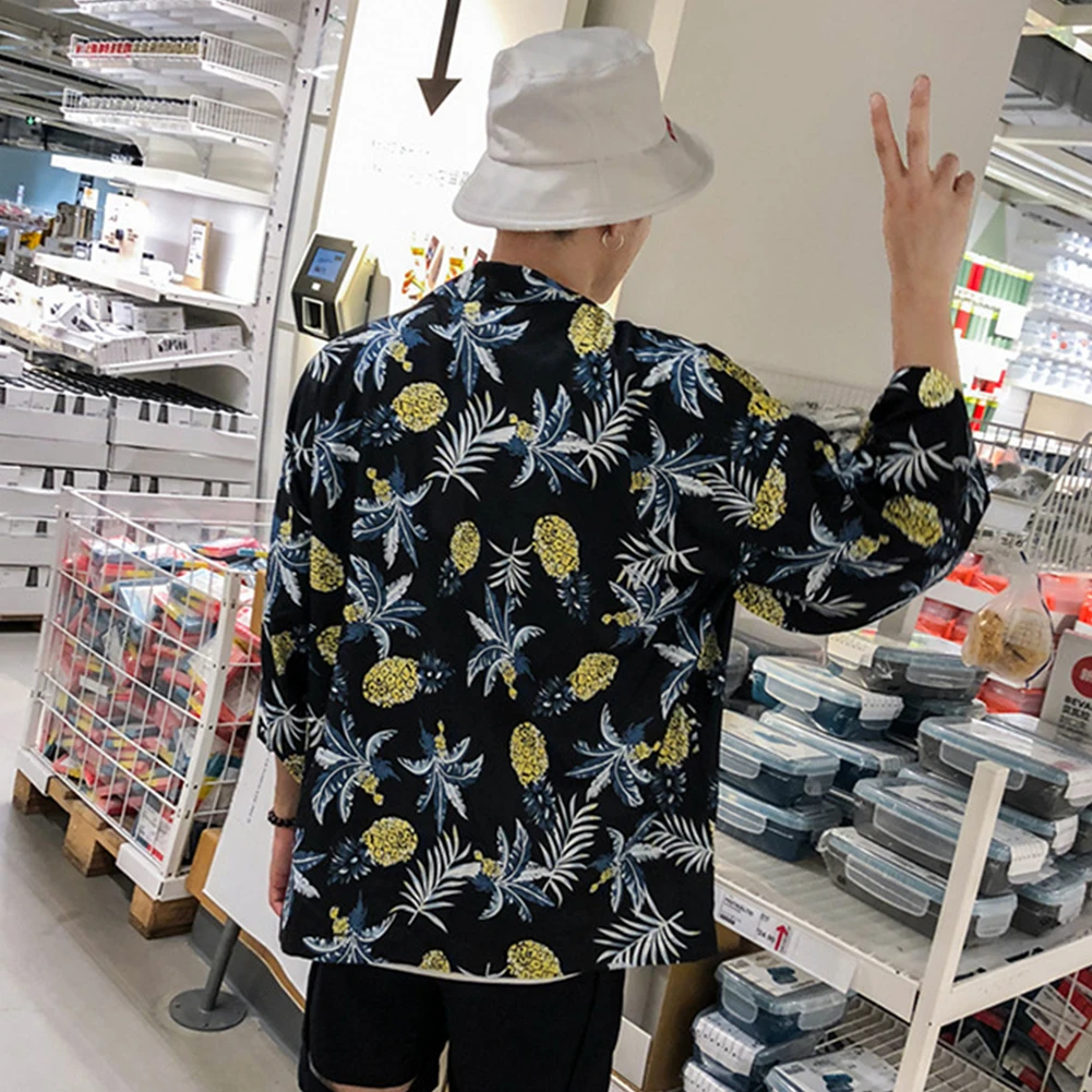 

2021 Summer Mens Kimono Cardigan Japanese Carp Print Loose Shirt Tops Summer Casual Woman Man Kimonos Coat Couple Yukata Kimonos