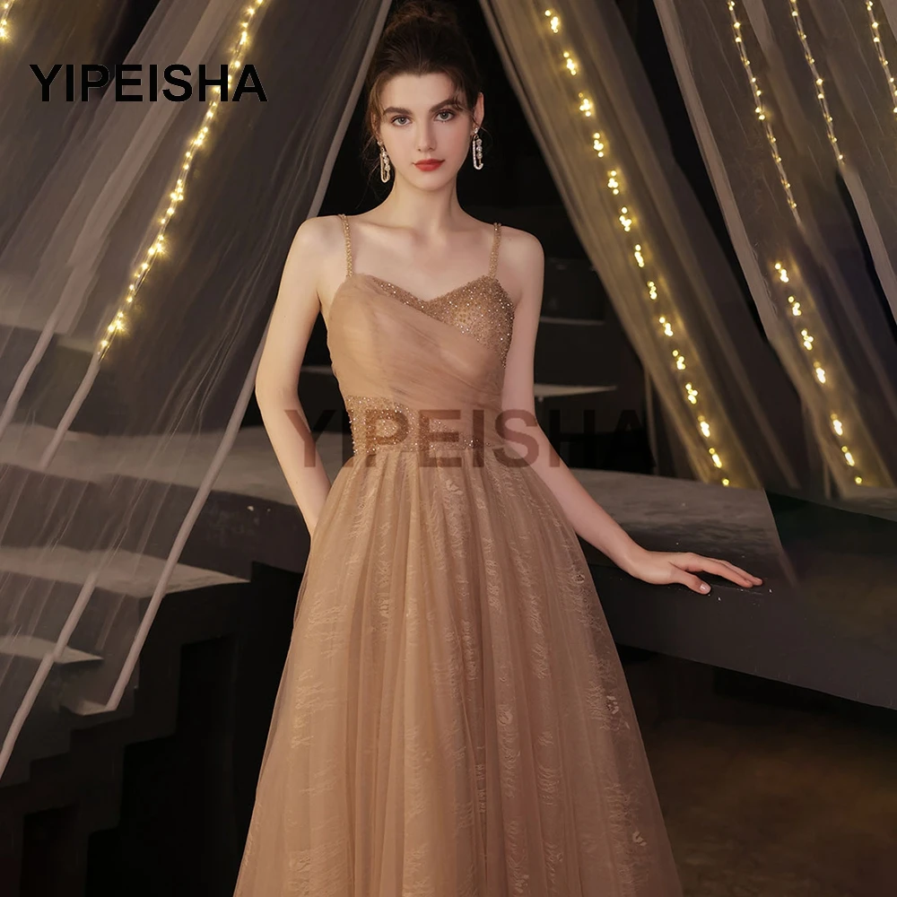 

Glittery V-Neck Backless Beading Evening Dresses Sleeveless A-Line Spaghetti Strap Prom Party Gown robe de soire de mariage