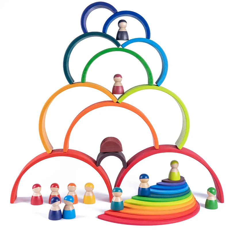 

Quick delivery Rainbow Building Blocks Rainbow Stacker Large Size Creative Montessori Educational Toys For Children Kids