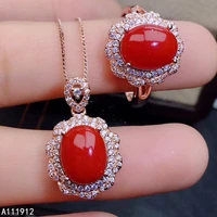 kjjeaxcmy fine jewelry natural red coral 925 sterling silver women pendant necklace chain ring set support test noble