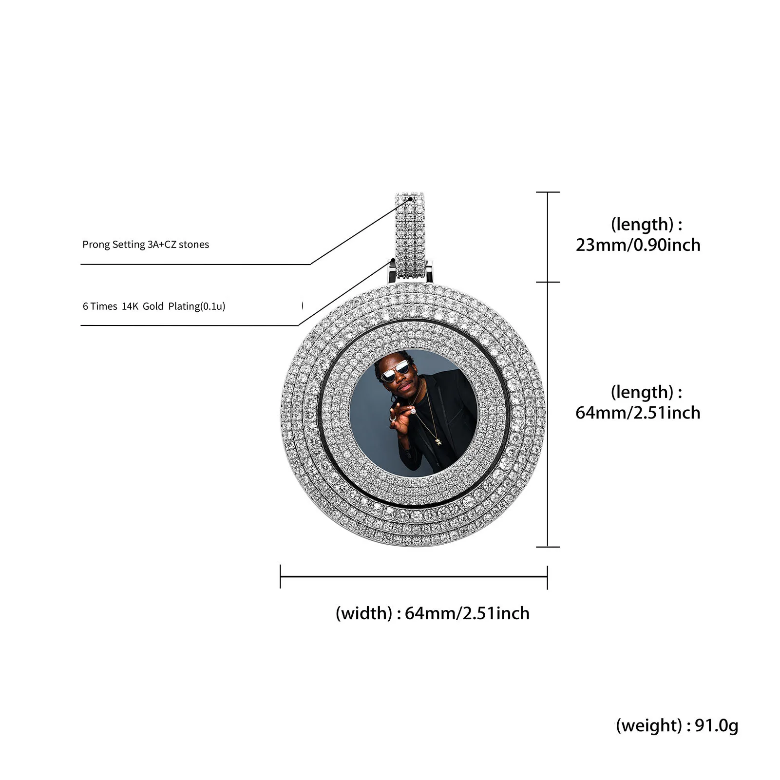 Ожерелье с кулоном в стиле хип-хоп фоторамкой | Украшения и аксессуары
