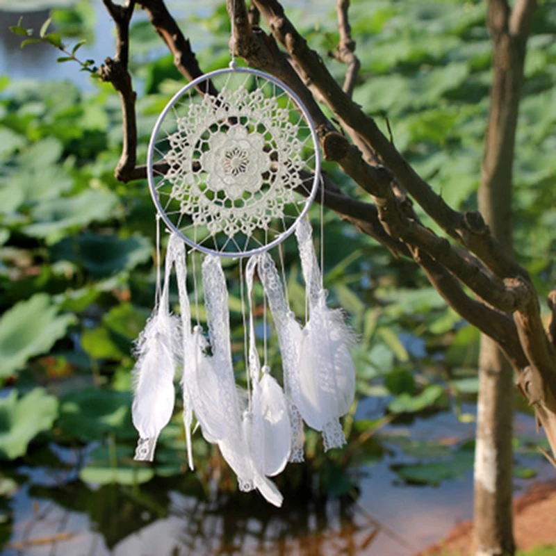 

1PC Lace White Tassel Catching Monternet Large Dream Catcher Creative Feathers Pendant Wedding Home hanging Decoration Art Gifts