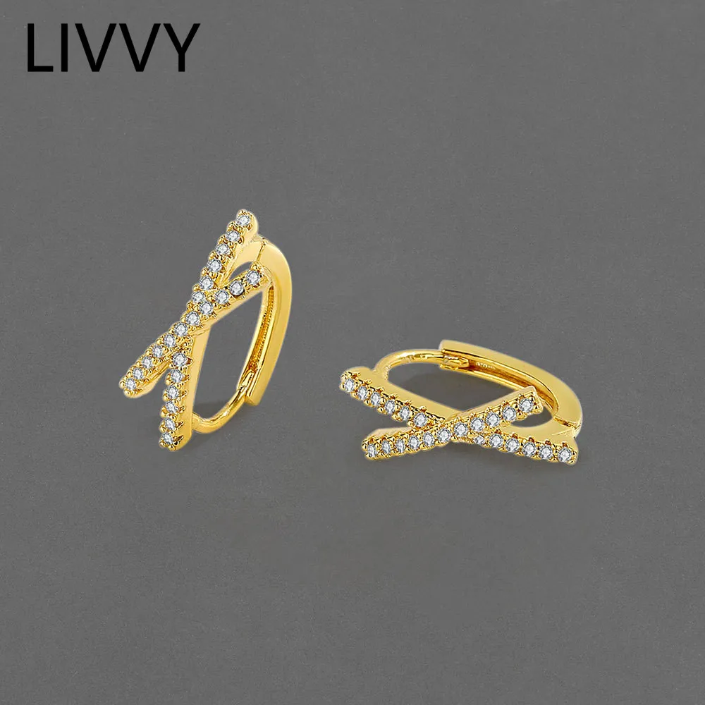 

LIVVY Silver Color Cross Zircon Hoop Earring Women Simple Unique Design Temperament Elegant Fashion Jewelry