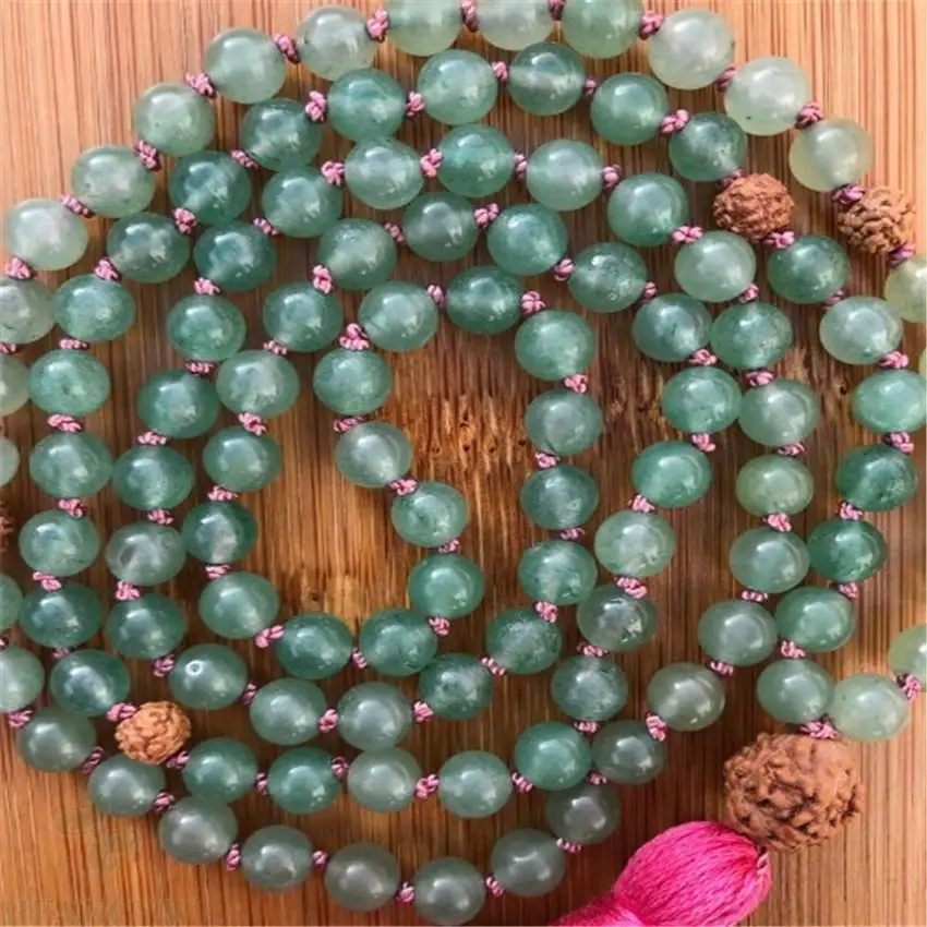 

6mm 108 Beads Green Tanglin Stone Bodhi Tassel Necklace Handmade Wrist Unisex yoga Fancy cuff