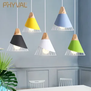 Деревянная Подвесная лампа PHYVAL E27 в скандинавском стиле, алюминиевая лампа с абажуром для спальни