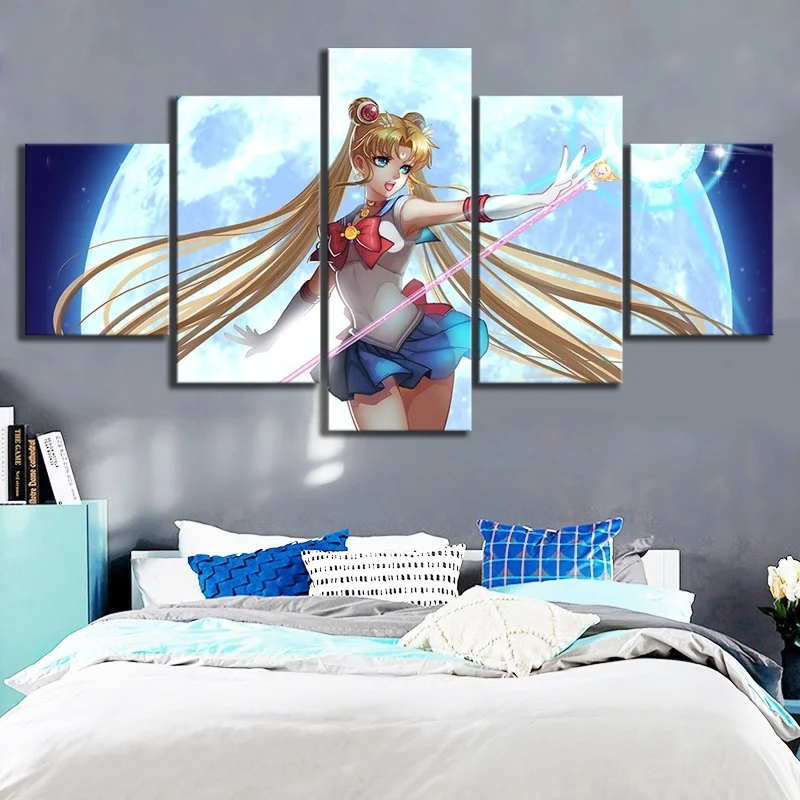 

5 Piece Sailor Girl Anime HD Print Wall Art Canvas Art For Living Painting Wall Art Modern Home Decor Home Painting Artwork