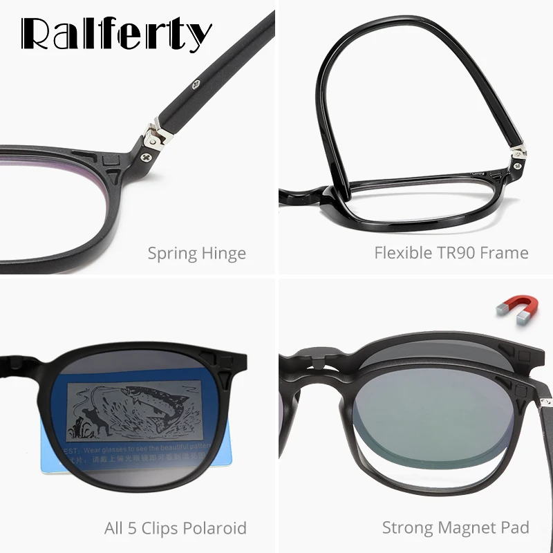 Магнитные поляризованные солнцезащитные очки 5 в 1 Ralferty TR90 с нескольсветильник