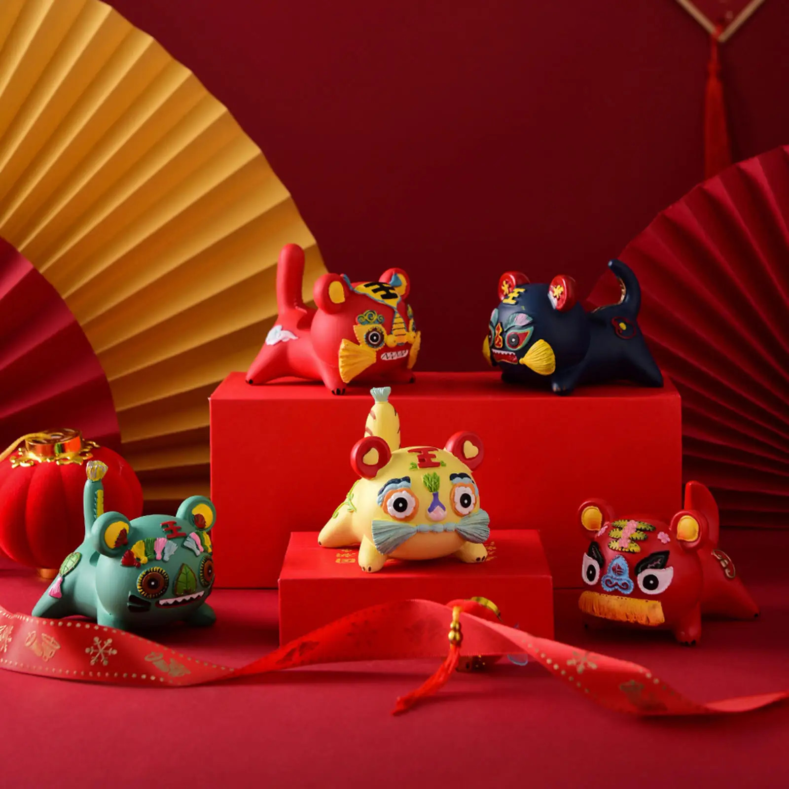 

5x Mascot Tiger Ornaments Chinese Style New Year Tiger Animal Action