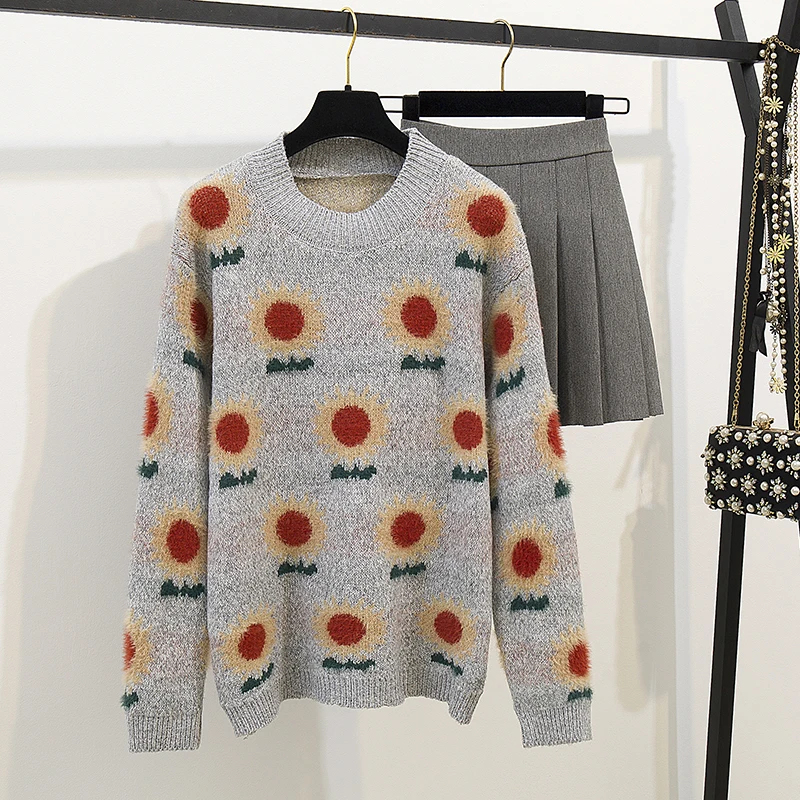 New Autumn Winter Sun Flower Sweater Womens Casual O-Neck Long Sleeve Fashion Pullover Tops Female Korean Cute jumpers 2021 | Женская