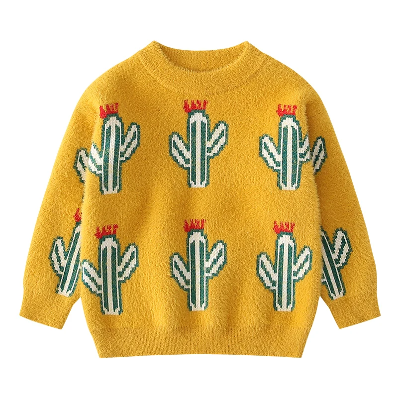 

Свитеры для больших девочек 2019, свитер с мультяшным КАКТУСОМ, детский пуловер на осень и зиму, топы, повседневная трикотажная одежда для дев...