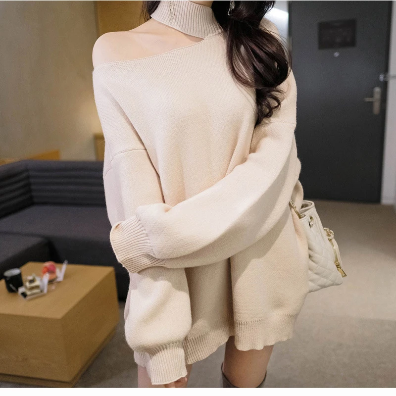 Свитер женский вязаный с открытыми плечами рукавами-фонариками | Женская одежда