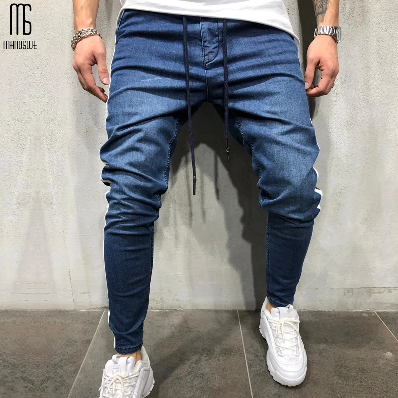 Мужские повседневные Прямые джинсы Manoswe черные облегающие спортивная одежда в