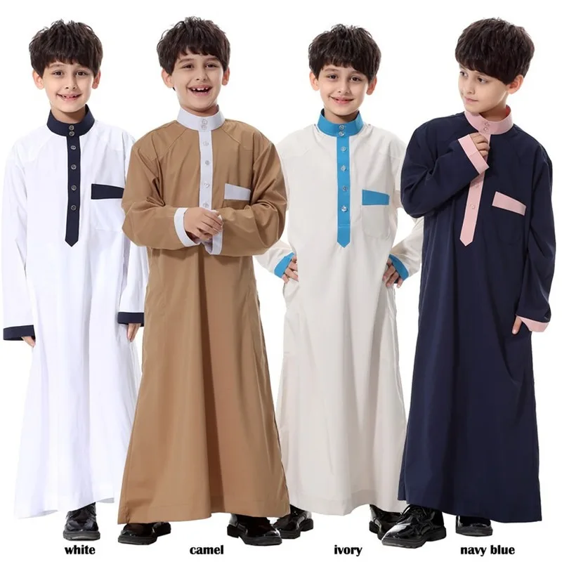 Muslim Clothing Arab Dubai Turkey Malaysia Kaftan Long Sleeve Solid Saudi Arab Islamic Muslim Dubai Robe for Boys