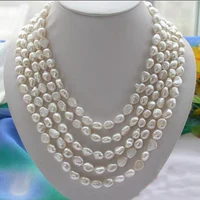 Unique Pearls jewellery Store 100 inches Long Pearl Jewelry 7-8mm White Baroque Freshwater Cultured Pearl Necklace