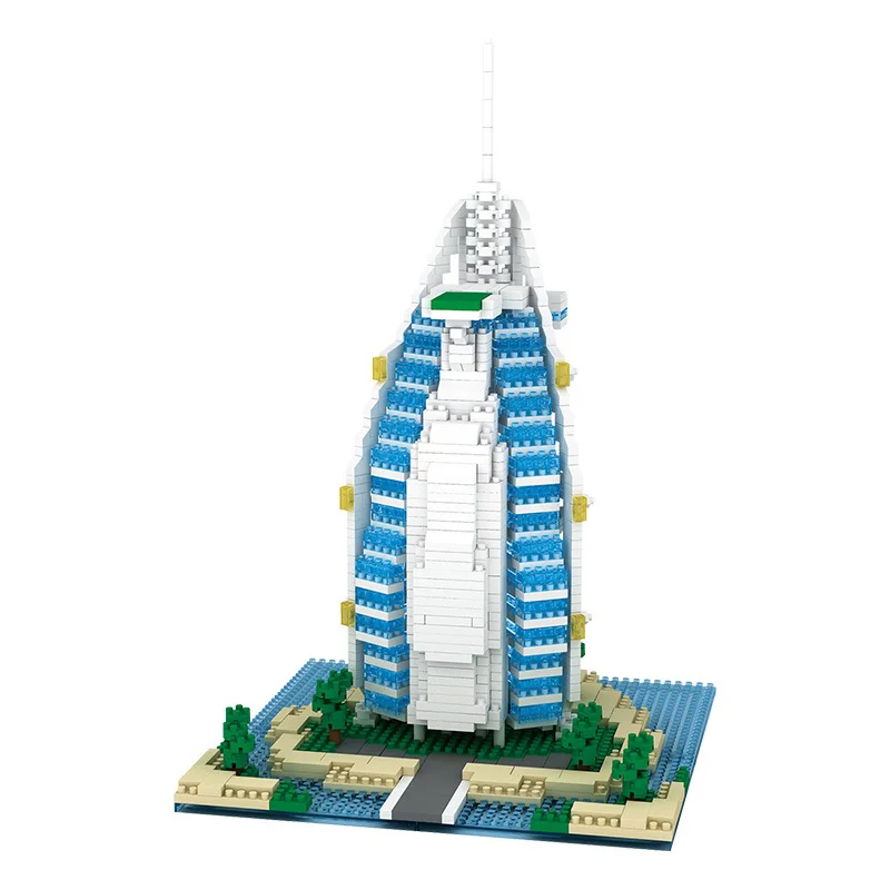 

YZ 052, всемирно известная архитектура, Burj Al, арабский отель, 3D модель, мини алмазные блоки, кирпичи, строительные игрушки для детей, подарок, бе...