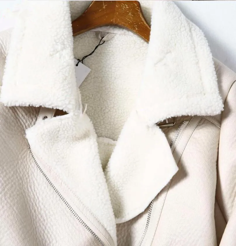 

Women faux leather jacket coat fashion long sleeve with belt turn down collar Ladies 2020 Winter Thick Warm Oversized Coat p1935
