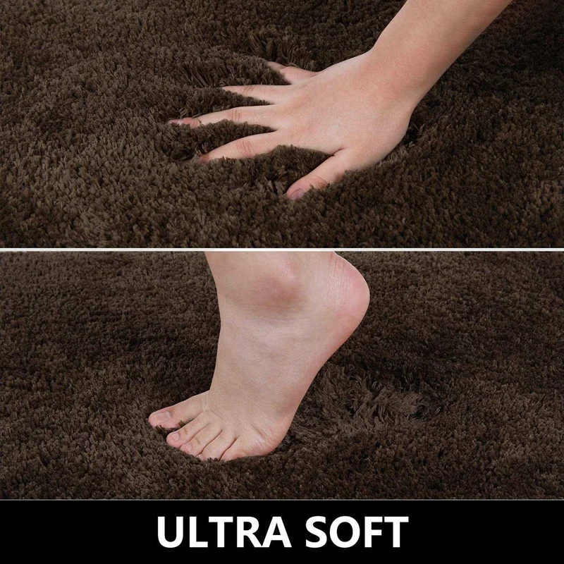 

2 Set Bathroom Rugs Set - Shaggy Soft Bath Mat & U-Shaped Toilet Rug, Non-Slip Machine Wash/Dry Absorbent-Coffee & Gray