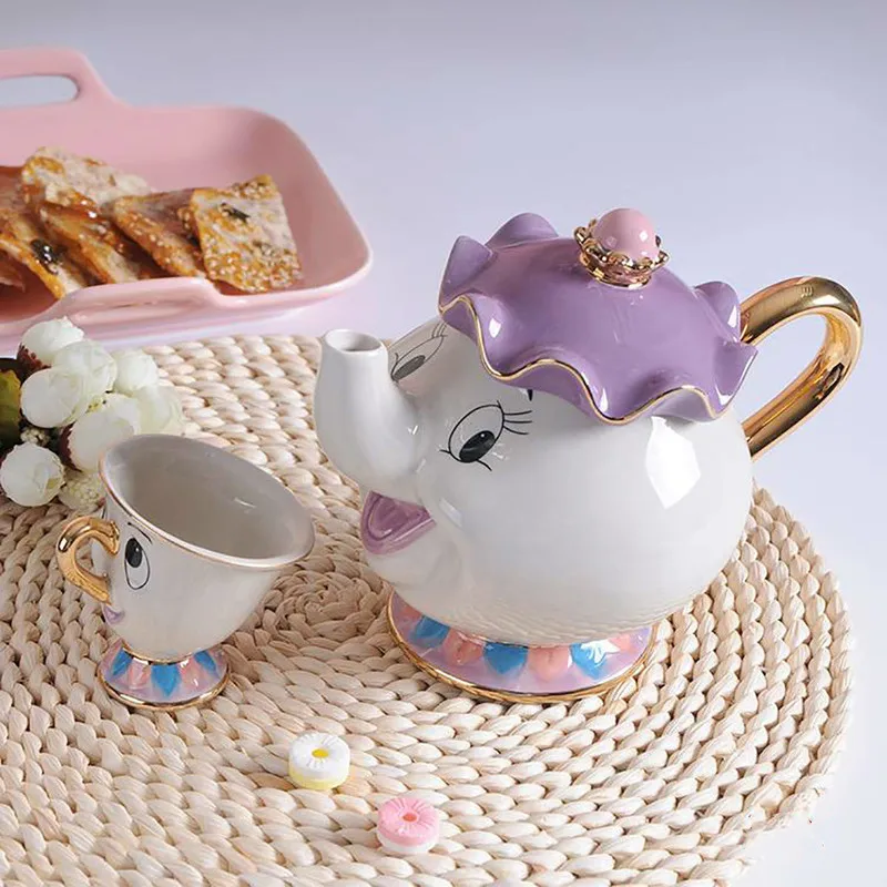 

Cute Cartoon Beauty Teapot Mug Mrs Potts Chip Cup Tea Pot Cup Set Nice Xmas Gift