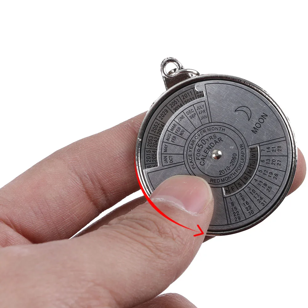 

50 Years Time Perpetual Calendar EDC Keychain Ring Unique Compass Metal Outdoor Survival Camping Hiking First Aid Chain Tools