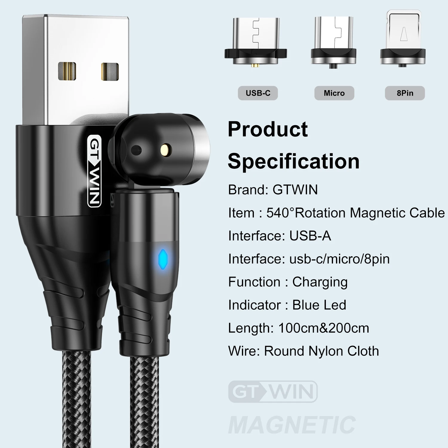 Магнитный кабель GTWIN 540 Micro USB Type C для быстрой зарядки телефона магнитное зарядное
