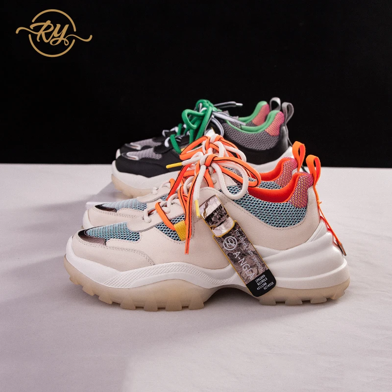 Женские кроссовки на платформе Модные Дизайнерские из натуральной кожи