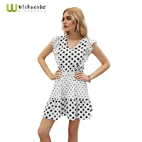 wishworld 2021 summer new fashion polka dot stitching ruffle sleeveless short dress temperament women loose casual sun dress