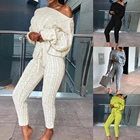 Женский однотонный вязаный теплый костюм для отдыха с открытыми плечами, осенний свитер, женский свитер, зимняя одежда, 2021