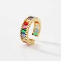 sipengjel luxury colorful cubic zircon baguette rings for women man statement opening rings wedding jewelry gift