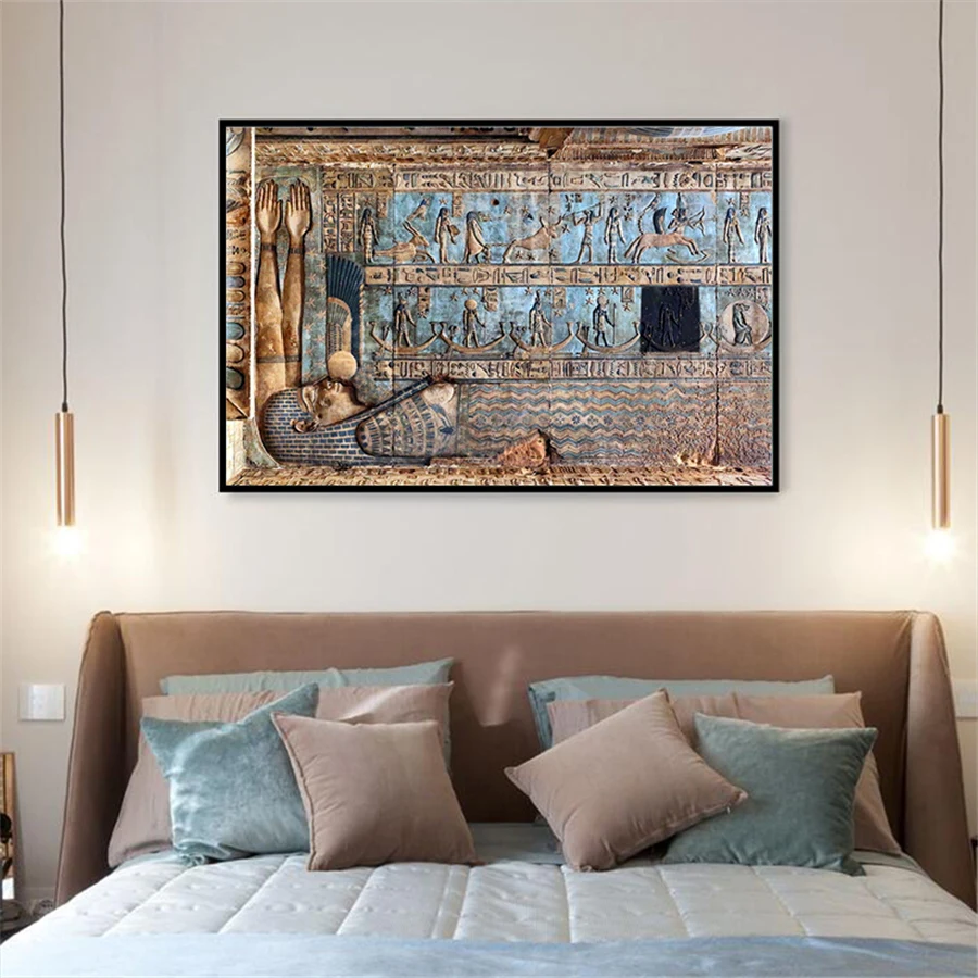 Retro Egypt Style Figure Painting Blue Ancient Egyptian Fresco Canvas Posters Prints Wall Art Paintings Pictures Cuadros Decor | Дом и сад