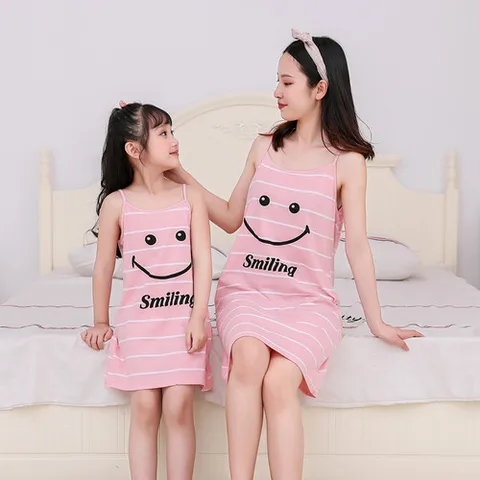 Платье для сна для родителей и детей Летняя хлопковая Детская Пижама с коротким рукавом для мамы и дочки тонкая юбка принцессы для девочек