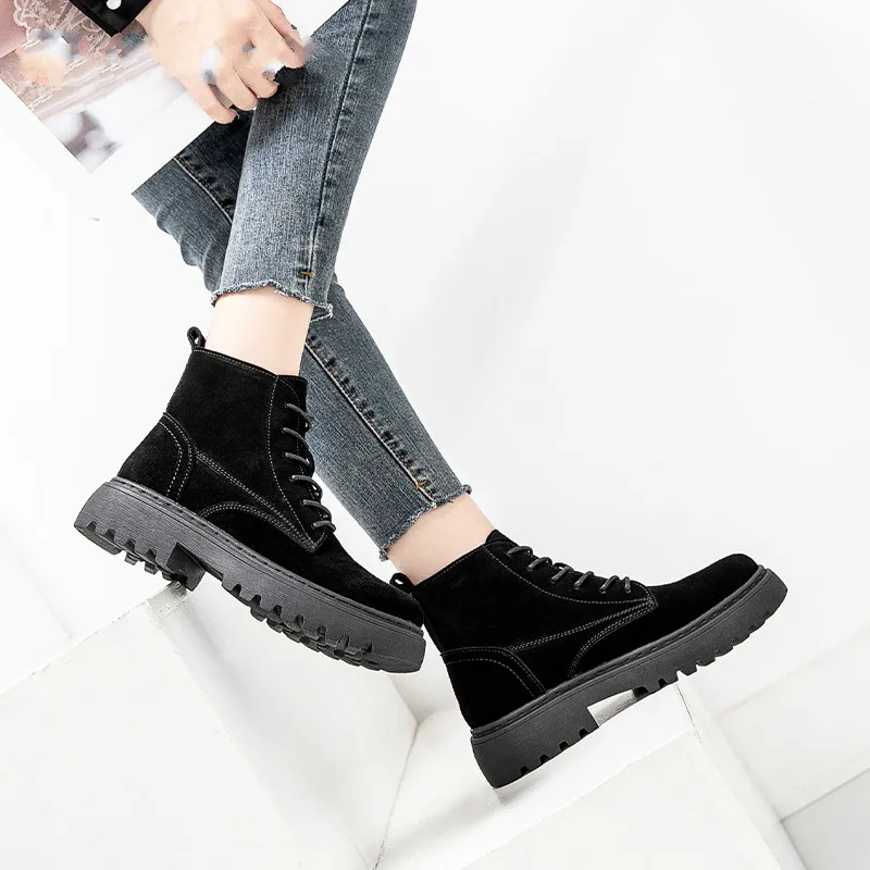 

Platform Ankle Boots Suede Leather Women Flat Platform Short Boots Ladies Shoes Nice Nice Boots Warm Footwear