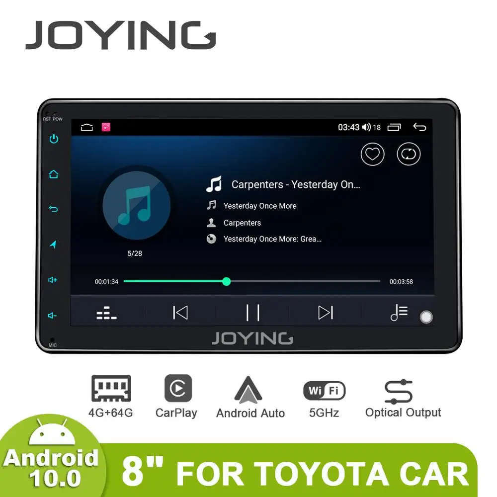 Магнитола JOYING на Android 10 0 с GPS Навигатором 4 Гб ОЗУ 64 ПЗУ 8 дюймов поддержка 4G для Toyota