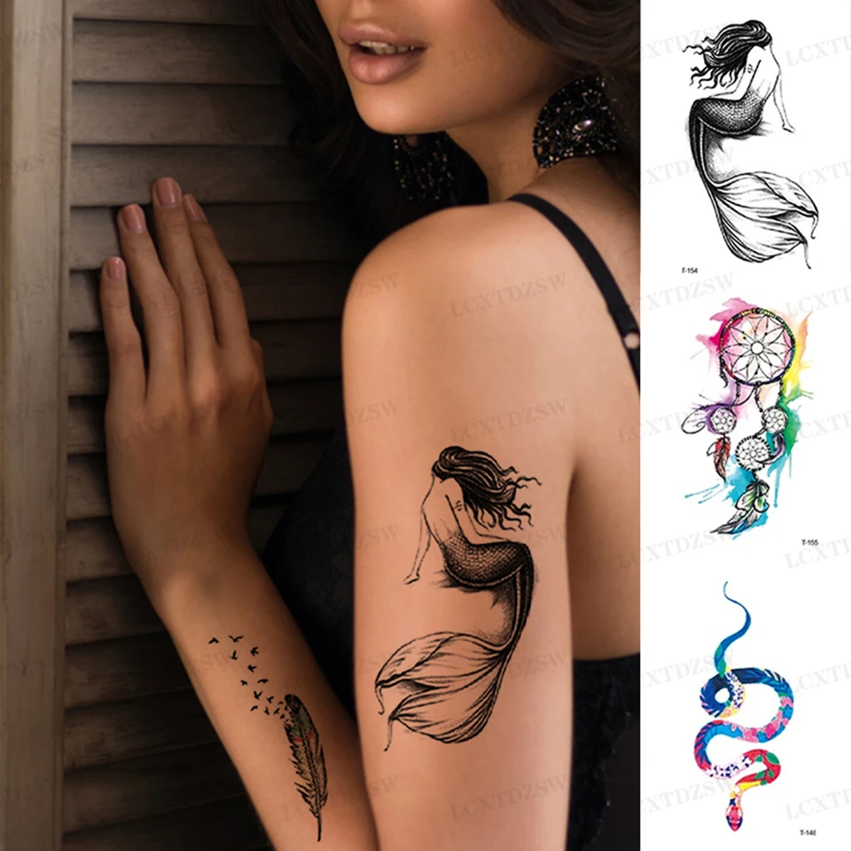Sexy Snake Temporary Tattoo Stickers Smalle  Size For Women Men Body Girl Arm Waist Waterproof Fake Tattoo Snake,Rose Tattoo