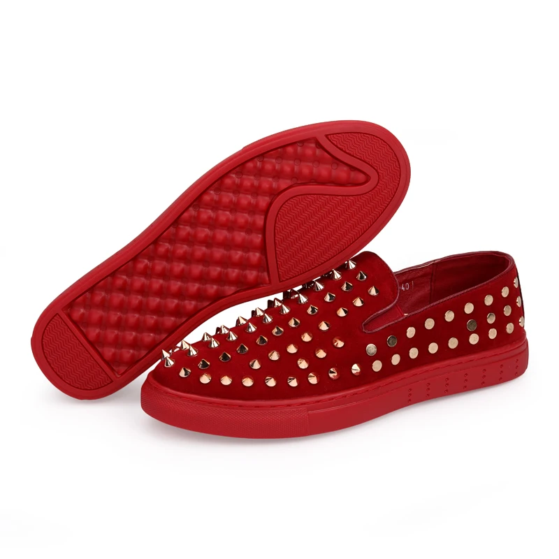 IGxx Elastic Rivet Shoes For Men Red Punk Metal Spikes Men's Clubs Flats Loafers Genuine Leather Motorcycle | Обувь