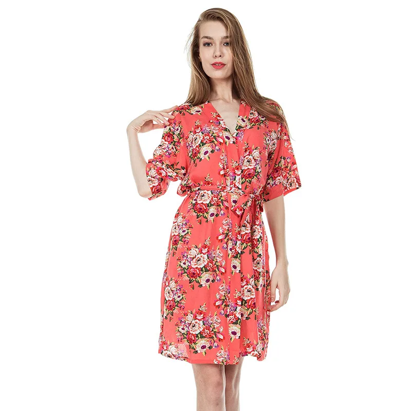 

Women Cotton Printing Robes Wedding Bride Bridesmaid Robe Floral Bathrobe Short Kimono Robe Night Robe Bath Robe Dressing Gown