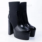 Женские ботильоны на платформе DOHBANER, черные Лоскутные ботинки на толстом каблуке, ботинки больших размеров 38, 43