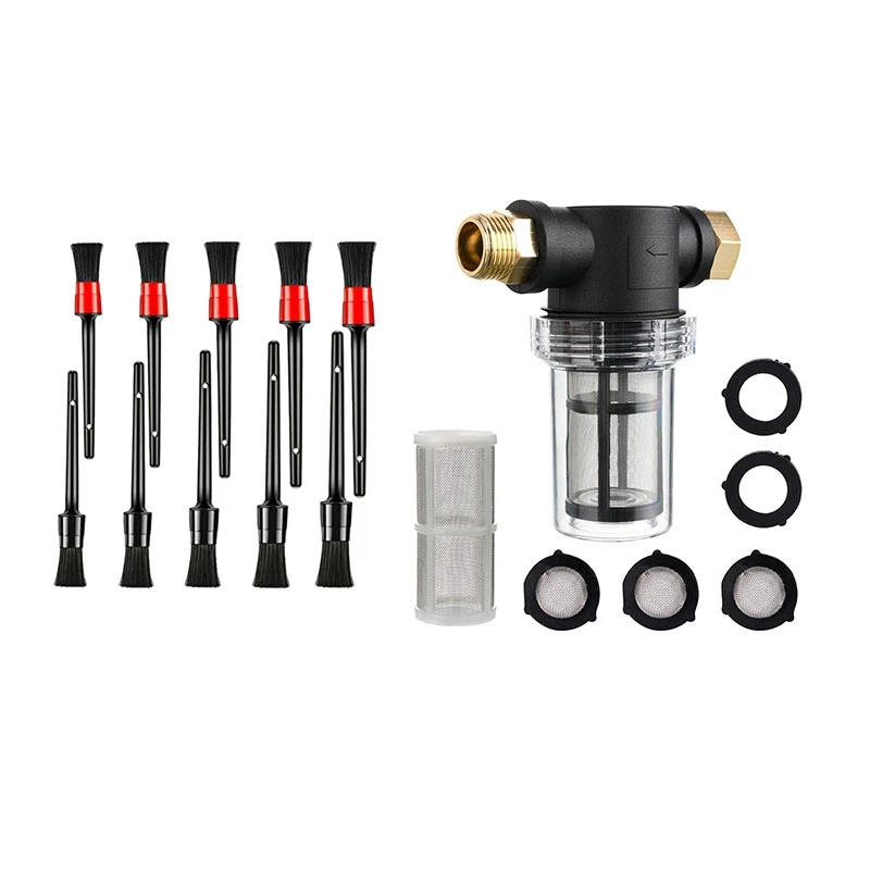 

10 Pcs Automotive Detail Brushes Air Conditioner Brush with Garden Hose Filter for Pressure Washer Inlet Water