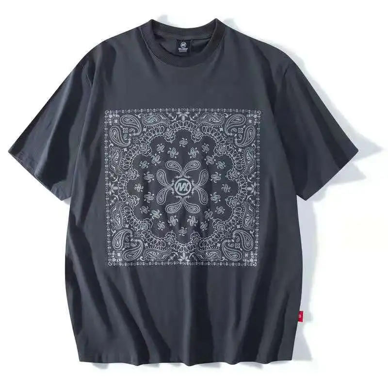 

Hip-hop Cashew Flower Short-sleeved T-shirt Men's Trend American High Street Loose Wild Bottoming Shirt Men A125