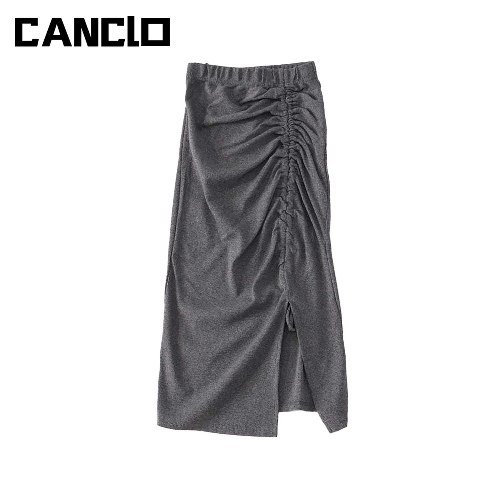 

Женская плиссированная юбка с завышенной талией, однотонная привлекательная трапециевидная облегающая юбка с разрезом, весна-лето 2021