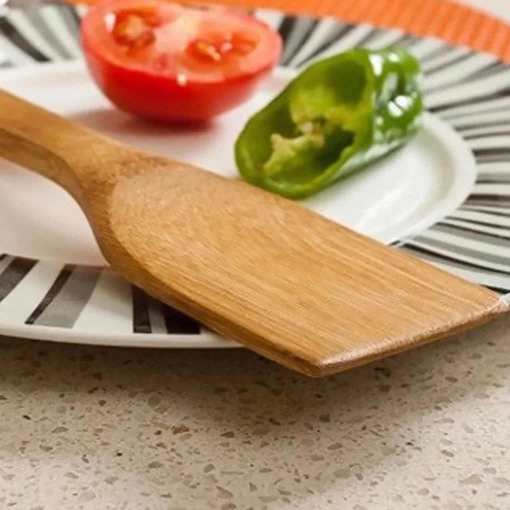2 Pcs Bamboo Wood Kitchen Spatula Slotted Non-Stick Heat Resistant Cooking Spoon Baking Utensil |