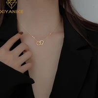 xiyanike silver color new love double heart shaped connected hollow pendant necklace light luxury female clavicle chain