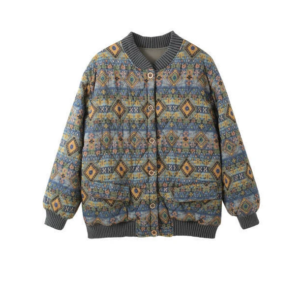 2021 winter new cotton-padded jacket women Korean  printed retro short padded jacket thick warm short jacket  coat
