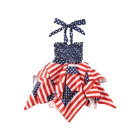 lovely baby girls independence day outfits flag striped stars print sleeveless button summer halter suspender dresses