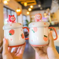 cartoon cute girl water cup personality creative mobile phone holder ceramic cup office breakfast coffee cup children cup 400ml