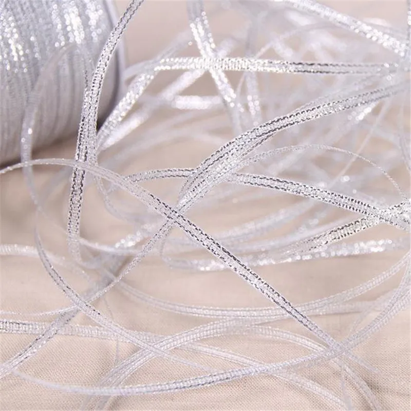 25 ярдов 6 мм шелковой атласной лентой серебро/золото Цвет вечерние дома свадебное