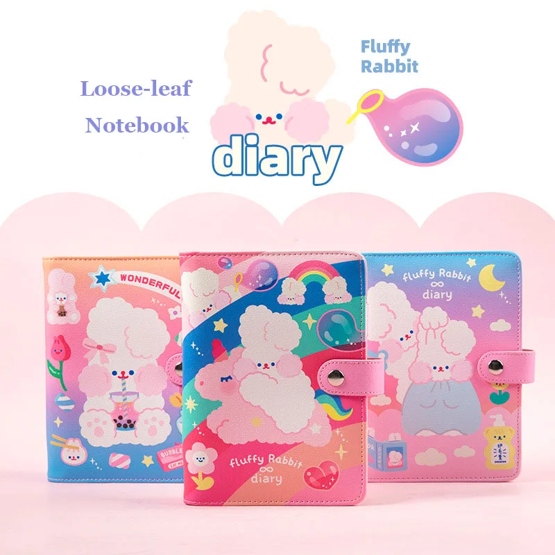 A6 Kawaii Journal Notebook Diary Loose-leaf Planner Weekly Ring Binder Agenda Rabbit Sticker Pockets | Канцтовары для офиса и