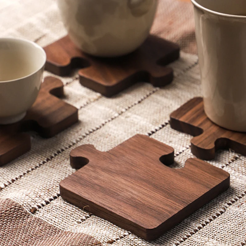 

1Pc Creative Puzzle Coaster Walnut Wood Coaster Drink Cup Holder Placemat Decorative Table Mat Pad Pot Cute Coaster For Cup Mug