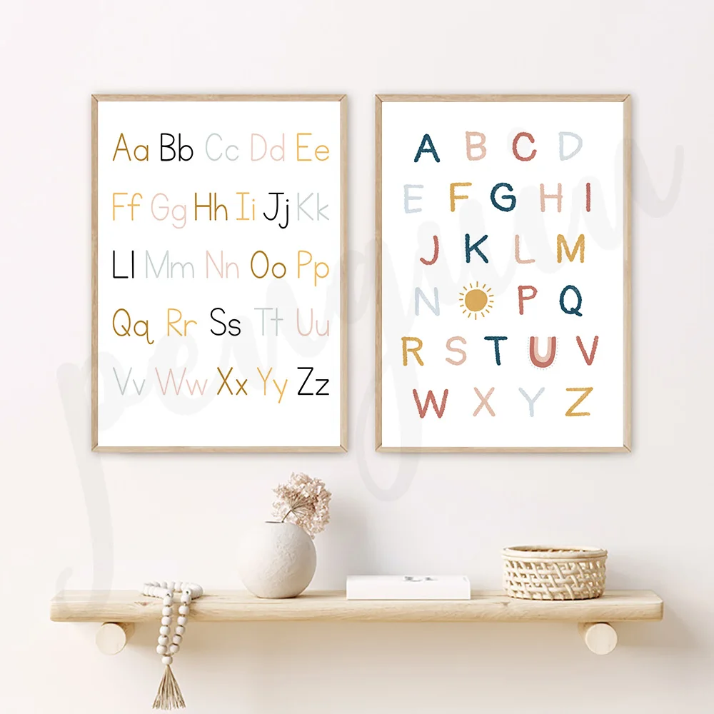 

Minimalist Colorful Alphabet A To Z Learing Chart Nordic Poster Nursery Style Canvas Prints for Living Room Abstract Decor