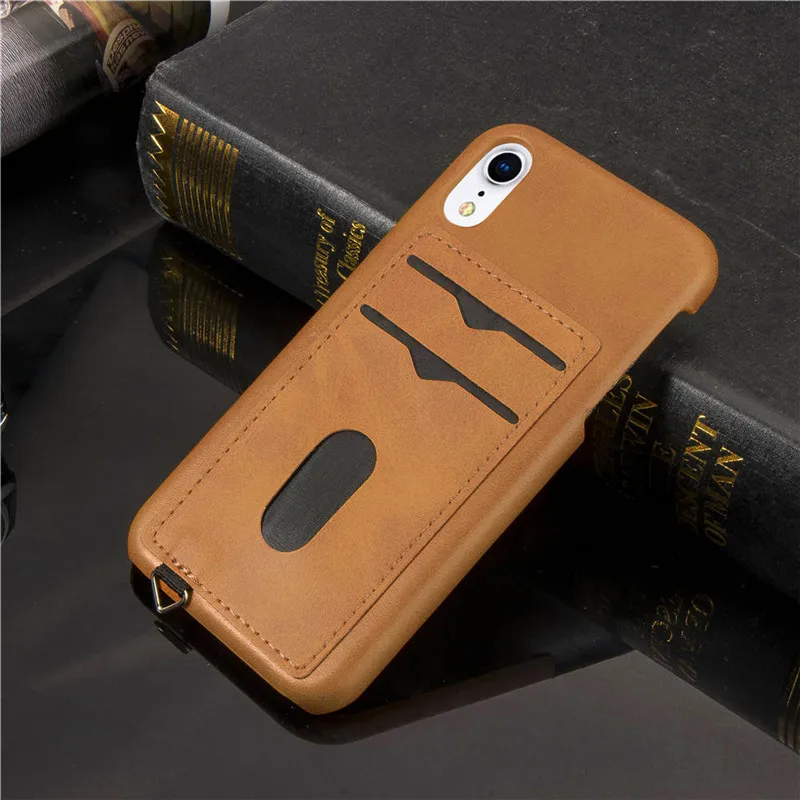 Light Brown Роскошный чехол из искусственной кожи для iPhone XS MAX чехол-накладка держатель для карт защитный чехол для iPhone 11 Pro X XR XS Max 8 7 6 Plus - Цвет: Light Brown