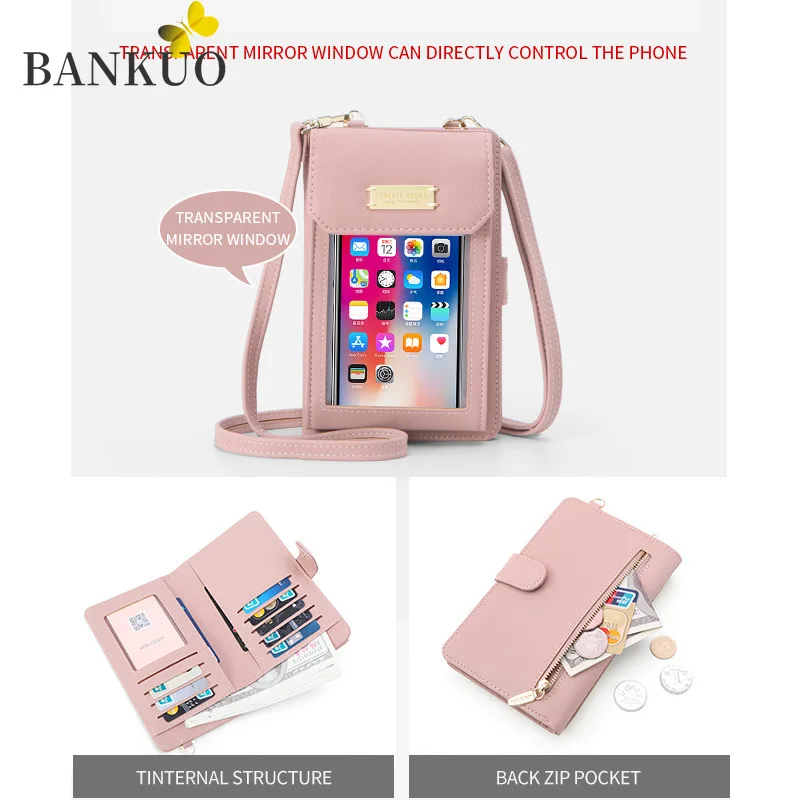 

BANKUO Wallets for Women PU Leather Ladies Zipper Shoulder Bag Casual Mini Phone Bag Classic Solid Color Ladies Wallet Z119